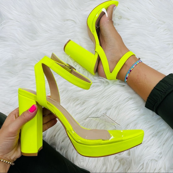 Neon yellow chunky heel - Picture 6 of 7